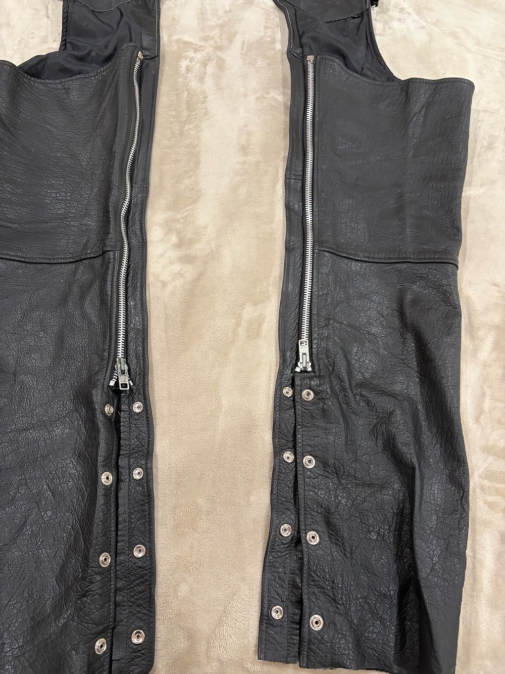 Leather Gallery Black Leather Zip-Front Chaps with Snap Side Closures